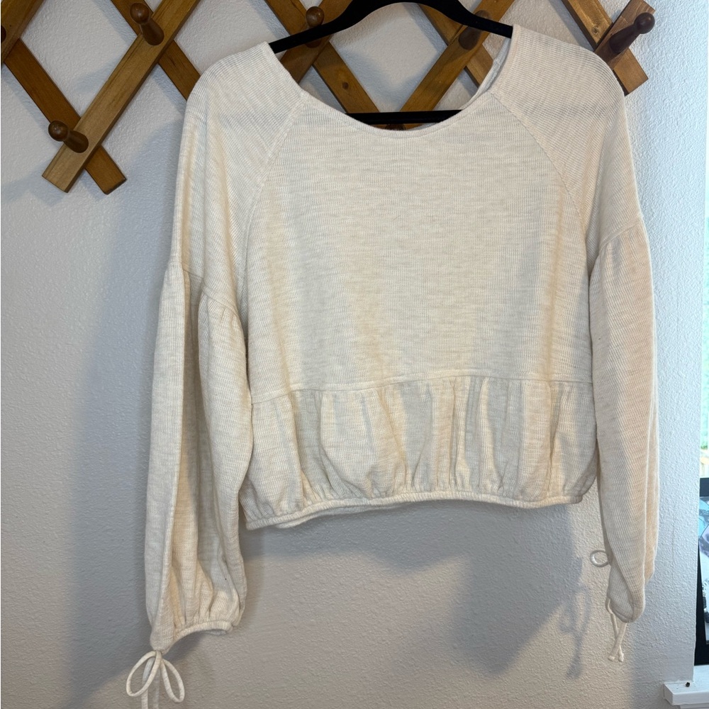 Aerie Cream Long Sleeve Top Ribbed